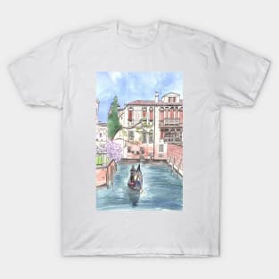 "Gondola in Venice" Watercolor and ink Illustration T-Shirt